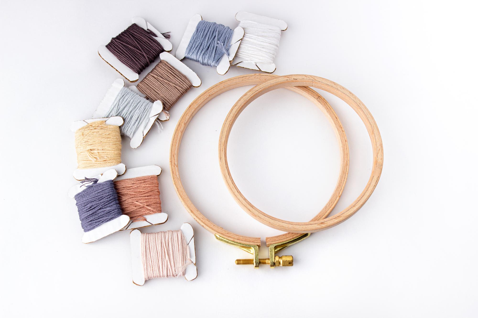 detailed embroidery hoop and tools